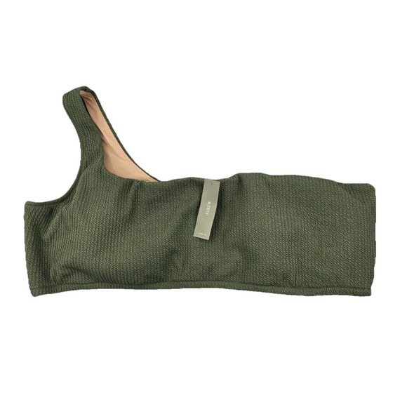 J Crew Swim Top 3X Green Textured‎ One Shoulder Scoop Neck Bikini Padded BE715 - Picture 1 of 10